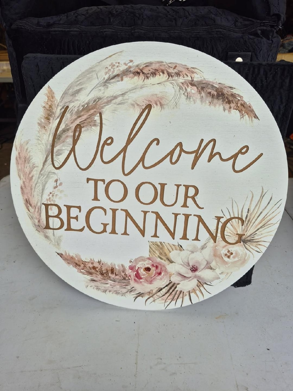Welcome to Our Beginning Round Wall Sign - Cream and Tan